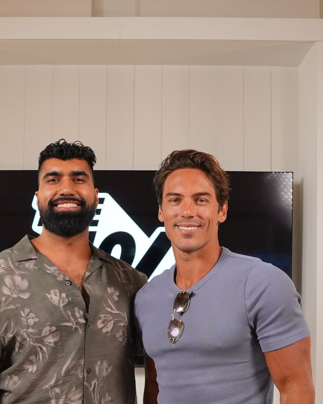 Deepak Sharma with Greg O'Gallagher on The 1% Show set