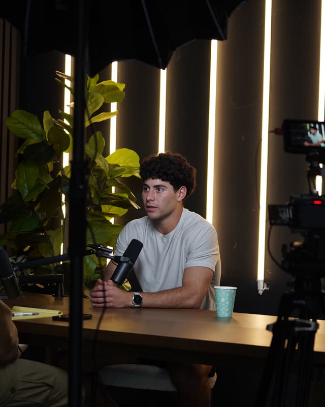 Jack Nauseef recording with Deepak Sharma in the Put Out Content studio