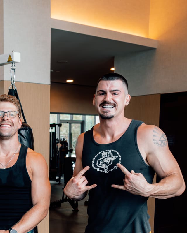 Deepak Sharma with Robert Oliver and Michael Smoak at the gym